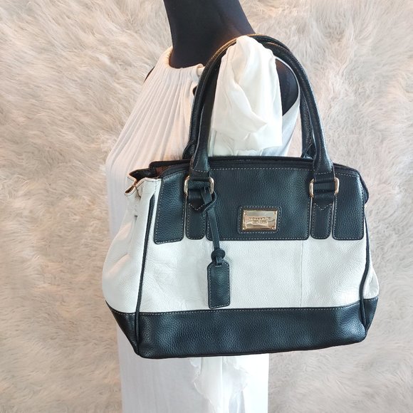 Tignanello Women's Black and White Leather Satchel Handbag - Picture 1 of 9